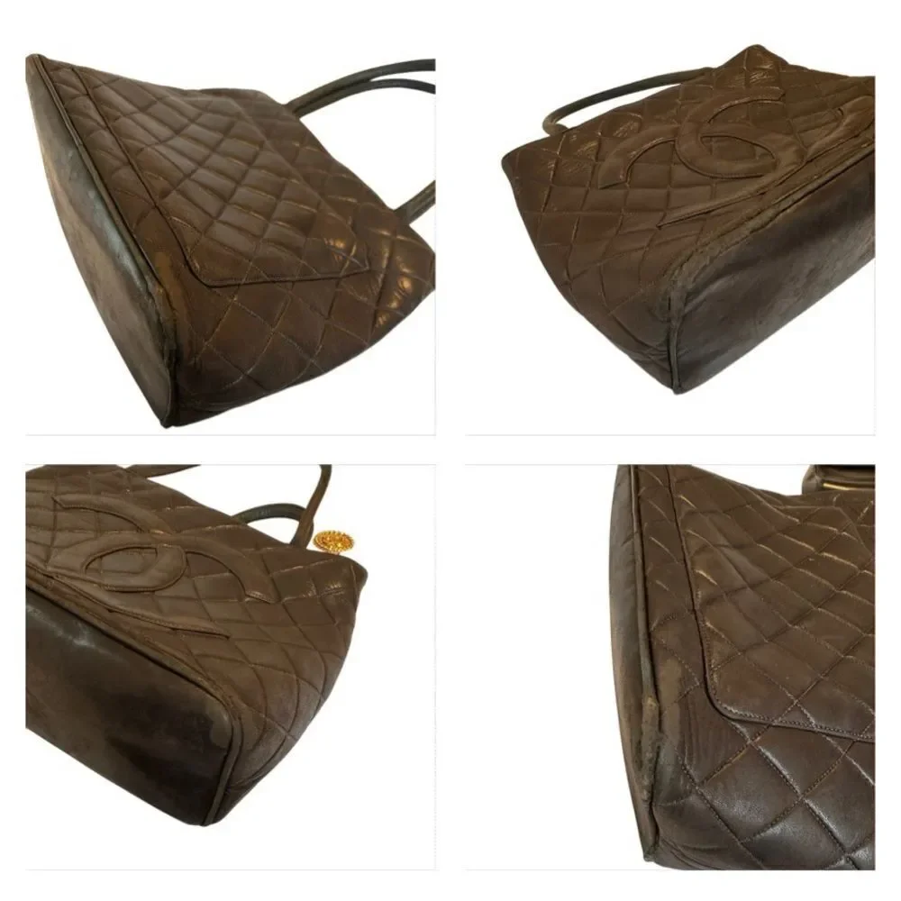 CHANEL Brown Quilted Shoulder Bag with Gold Accents